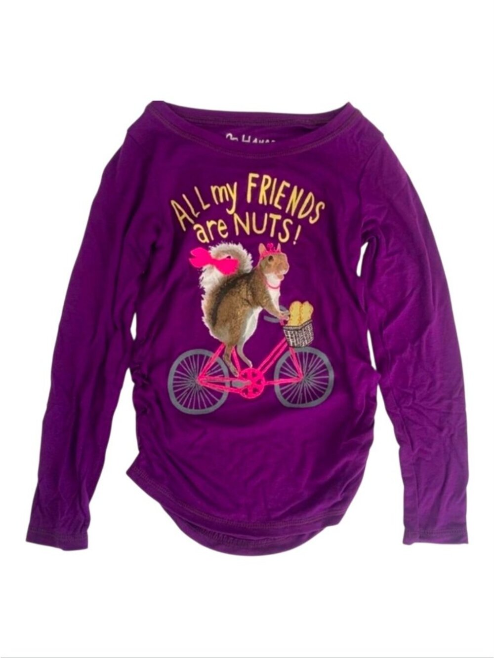 Hanes Girls Purple Long Sleeve Graphic Tee "All My Friends Are Nuts!" Squirrel P - Picture 3 of 8